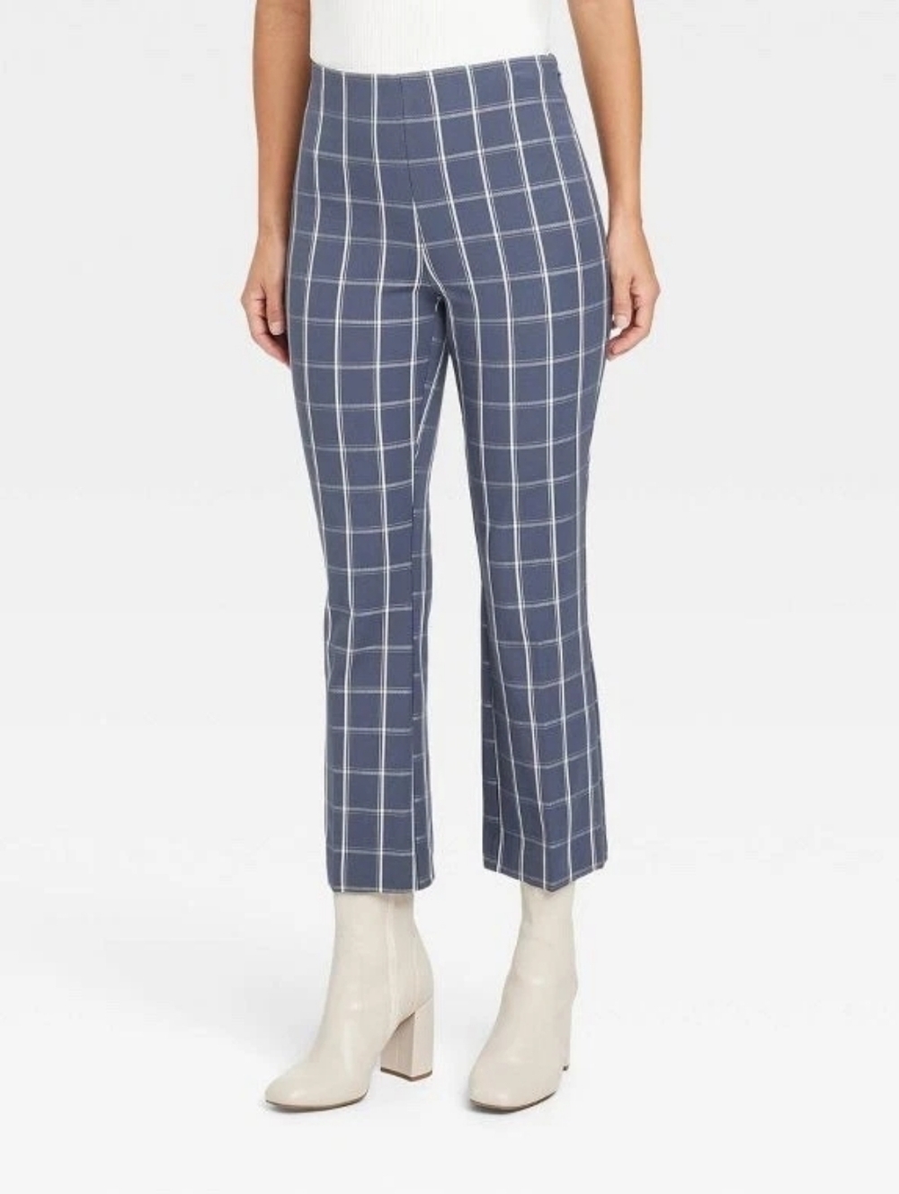 NWT A New Day Kick Flare High Rise Plaid Pull-On Cropped Ankle Stretch Pants